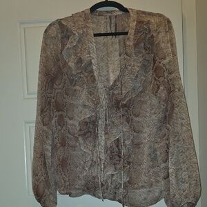 Anthropologie Brown Snake Print Ruffle Blouse